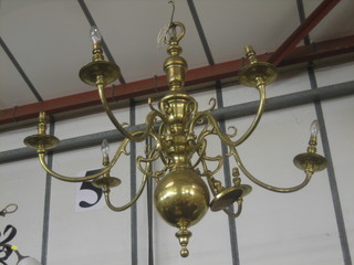 A Dutch style brass 6 light electrolier