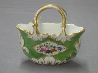 A  Continental porcelain bag shaped vase with green ground and floral and pink decoration (crack to back) 5"