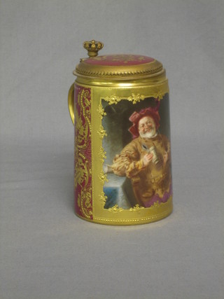 A Berlin style porcelain tankard decorated a figure of Sir John Falstaff (f and r)
