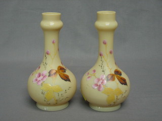 A pair of Victorian Burmeseware style club shaped vases, with leaf decoration 7"