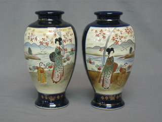 A pair of Japanese late Satsuma porcelain vases decorated courtly figures 7"