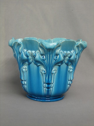 A Bretby turquoise glazed jardiniere, the base marked Bretby 1263 K, 9 1/2"