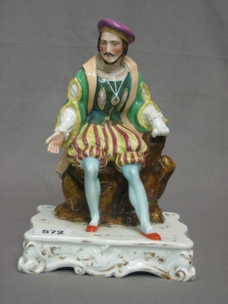 A Continental porcelain lamp base in the form of a seated nobleman 8 1/2"