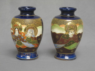 A pair of Japanese late Satsuma pottery vases decorated court figures 8"