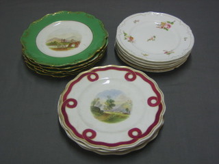 5 Victorian porcelain dessert plates with painted landscape decoration, green and gilt banding 9" together with a collection of other decorative plates