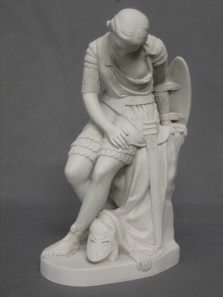 A white composite figure of a seated classical lady 13"