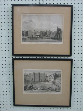 W Wise, a pair of 19th Century monochrome engravings "The South View of Custom's House" 6" x 9"