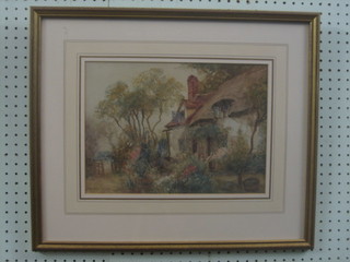 J Hughes Clayton, watercolour drawing "The Cottage Green" 10" x 14" signed