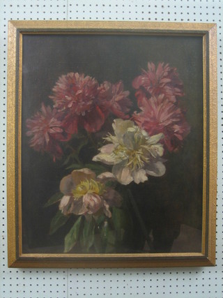 R Glyn Reid? ARSA, oil painting on canvas still life study  "Flowers" 23" x 19"