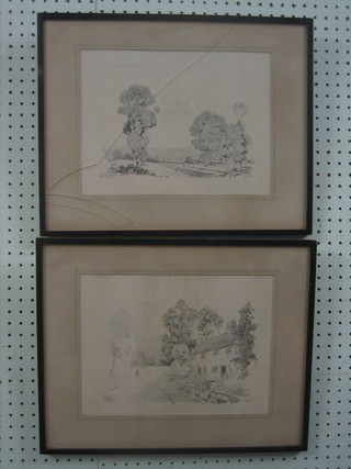 After Blanire, a pair of monochrome etchings "Northampton from Hunsbury Hill and Darlington"