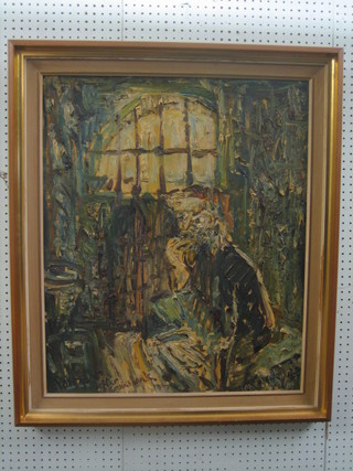 Basil  Jonzen, oil on board "Fagin in the Condemned Cell" 30" x 25" complete with bill from the Royal Academy 