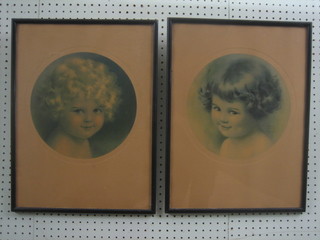 A pair of 1930's coloured prints "Sun Beam" and 1 other 10" circular