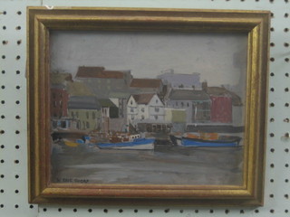 W Eric Thorp, oil painting  "London Dock Scene" 7" x 9" signed