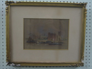 Edward Duncan, watercolour drawing "Lambeth Palace From the North Bank" monogrammed and dated 1882 6 1/2" x 9 1/2"