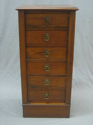 An Edwardian walnut Wellington chest of 6 long drawers, raised on a platform base 17"
