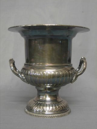A silver plated twin handled wine cooler with gadrooned decoration 10"