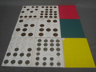 A cardboard folder containing a collection of various sixpences and 2 others containing pennies and half pennies