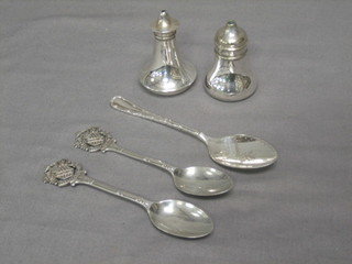 2 silver peppers and 3 various silver teaspoons