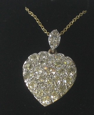 An 18ct gold heart shaped pendant set numerous diamonds, approx 2.00ct