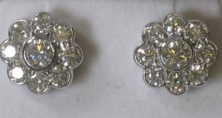 A pair of diamond cluster ear studs, approx 2.40ct