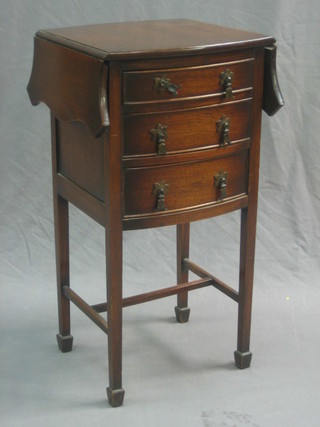 A Georgian style pedestal drop flap occasional table, the base fitted 2 long drawers, raised on square tapering supports ending in spade feet 15"