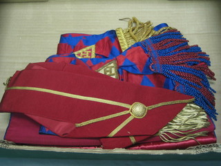 A collection of various Royal Arch regalia comprising 3 Principles aprons, 2 Principles sashes, a  Companion sash and a collar