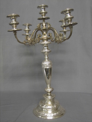 A large and impressive 5 light silver plated candelabra (f)