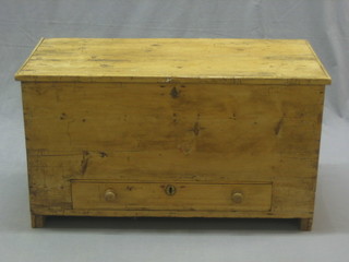A 19th Century pine mule chest with hinged lid, the base fitted a drawer 36"