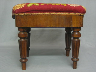 A Victorian rectangular painted adjustable piano stool, raised on 4 turned and fluted supports by H Brooks & Co. 19"