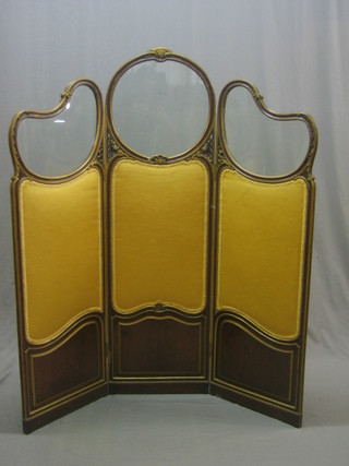 A 19th Century Continental carved wood and glass 3 fold draft screen