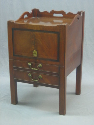 A handsome Georgian mahogany tray top commode with brass swan neck drop handles 21"