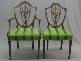 A set of 10 mahogany Hepplewhite style shield back dining chairs - 2 carvers, 8 standard