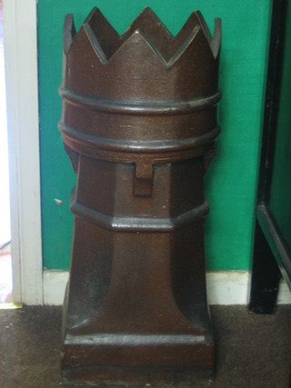 A Victorian square salt glazed chimney pot with castelated top 29"