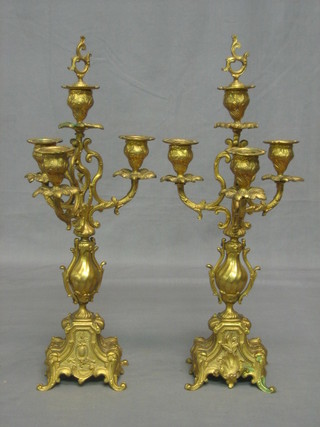 A pair of 19th Century 5 light gilt metal candelabrum 18"