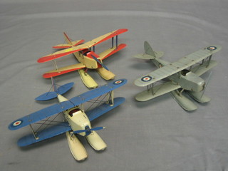 2 Meccano models of RAF sea planes and 1 other model of a twin seated sea plane 11"