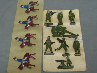 A quantity of various lead figures of soldiers, 4 horse guards, a field piece, a Lewis Gun and operator and 6 others