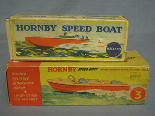 A Hornby model 3 speed boat and 1 other Hornby speed boat
