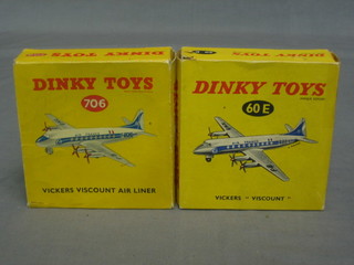 A Dinky model of an Air France Vickers Viscount 60E together with a model of a Vickers Viscount Air Liner no. 706, both boxed