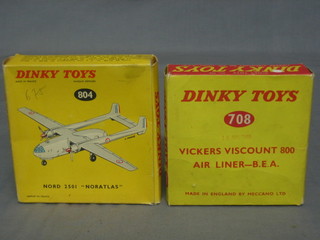 A Dinky model of a Vickers Viscount 800 BEA Air Liner no. 708 together with a Dinky model of a Nord 2501 Noratlas no. 804 (2)