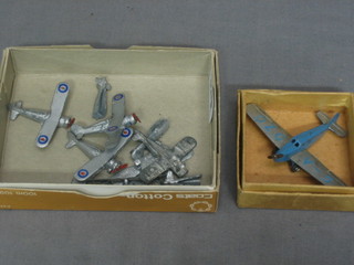 A Dinky model of a Percival Gull aeroplane no. 60K and 3 Dinky models Gloucester Gladiators