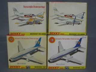 2 Dinky models of a Lufthansa Airways Boeing 737 no. 717 together with 2 models of Dinky Beechcraft C55, all boxed