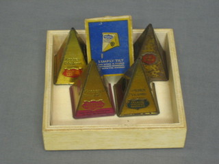 5 various Golden Pyramid gramophone needle tins