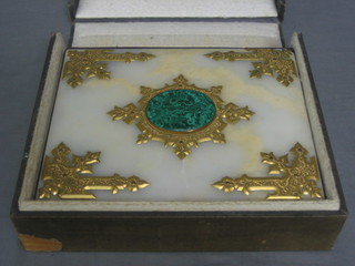 A handsome Victorian leather bound photograph album with polished white stone cover and malachite panels to the centre with gilt corner embellishment (crack to cover), boxed