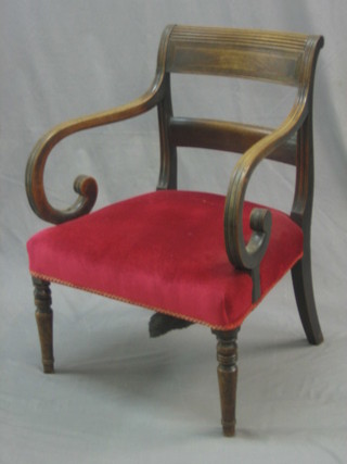 A 19th Century mahogany bar back desk chair with shaped mid rail (cut down)
