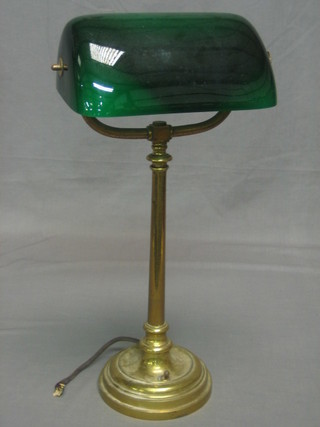 A War Office brass and green glass bank lamp