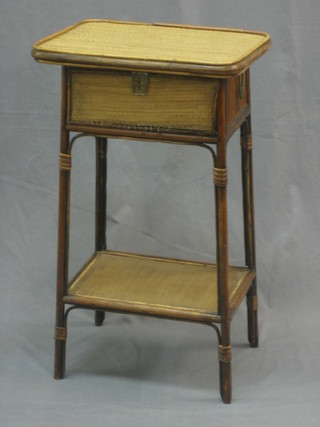 A rectangular bamboo work table with hinged lid  17"