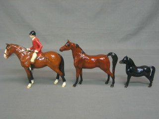 3 Beswick figures - Welsh Mountain Pony in Black - special colourway, Huntsman limited edition no. 236 and Arab Stallion - Bay