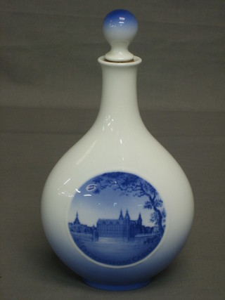 A Royal Copenhagen club shaped vase decorated Frederiksborg Castle 10"
