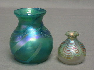 An Okra green opaque Art Glass globular shaped vase with swirled neck 4 1/2" and a smaller ditto 2 1/2"