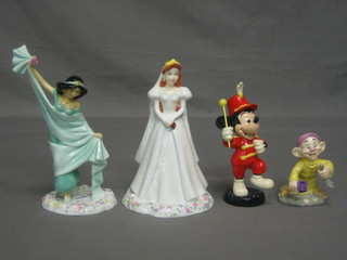4 various Royal Doulton Disney figures - Aeriel, Jasmine, Dopey and Mickey Mouse Club